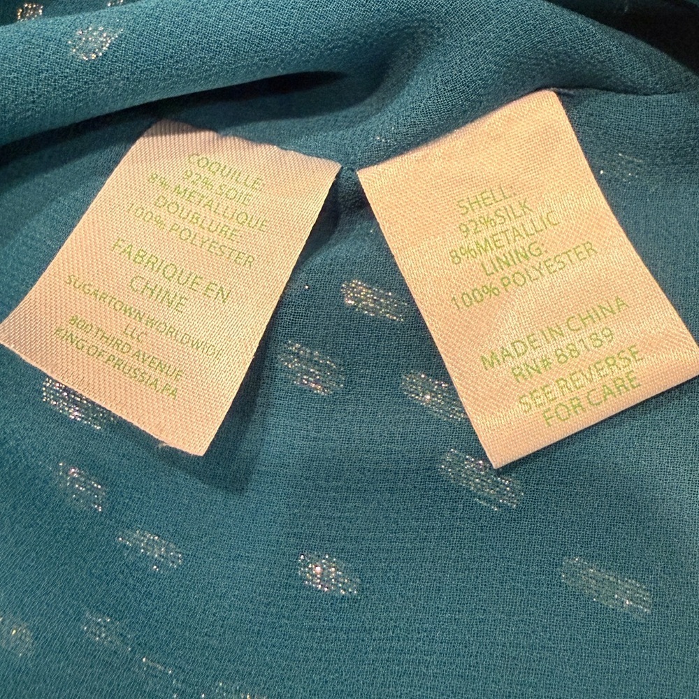 Lilly Pulitzer Matilda Silk Chiffon Blouse Teal Blue Top w/Silver Accents Sz: XS - Picture 10 of 16